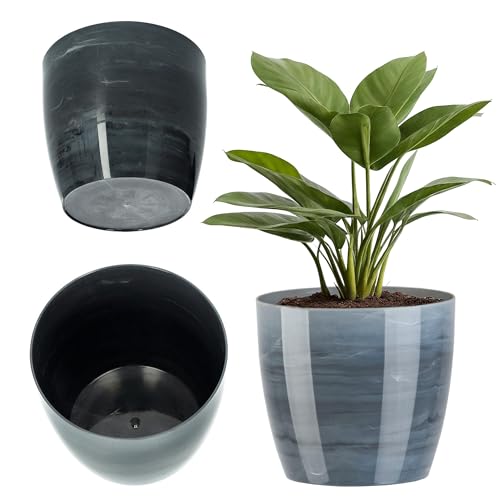 KADAX Blumentopf mit Untersetzer Ø 16cm, Grau, dekorativer Übertopf für Wohnzimmer, Bad, Balkon & mehr – bringt Farbe und Frische in den Raum