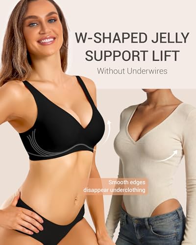 Image of Gailife Deep V Jelly Bras for Women No Underwire Wireless Seamless Push Up Bra Comfort Support Plunge Bralette Full Coverage