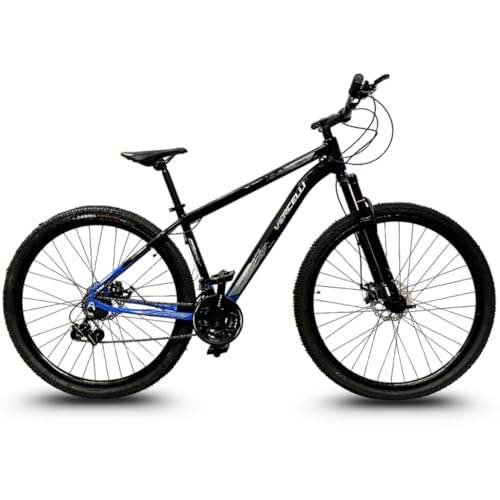 Bicicleta Aro 29 Vercelli Vulcan 21 Marchas Freio a Disco Alumínio MTB Cabeamento Interno (Preto/Azul, 19')