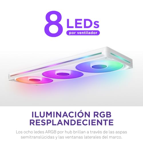 NZXT F420 RGB Core Unidad de ventilador de marco único - 420mm con 3 ventiladores RGB de 140mm - Control de velocidad e iluminación - Alta presión estática y flujo de aire - Blanco - imagen 9
