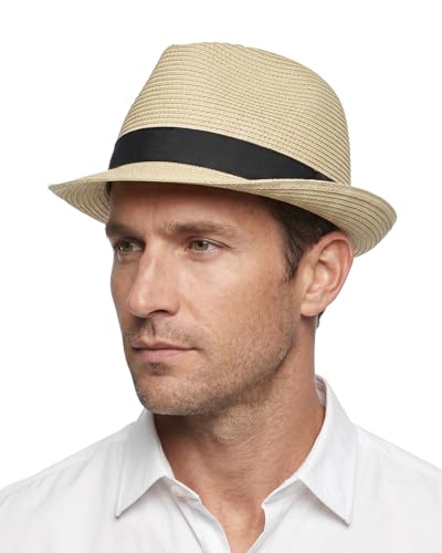 Image of Zylioo XXL XL Straw Hats for Men Big Heads,L M S UV Summer Fedora Panama,UPF Beach Sun Hats for Women Travel Hat