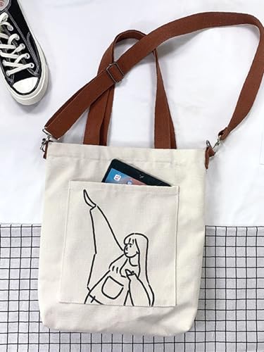 Image of Cotton Tote Bags for Women, College Bag for girls With Inner & Outer Pockets, Utility Tote bags for Shopping, Travel & Daily use