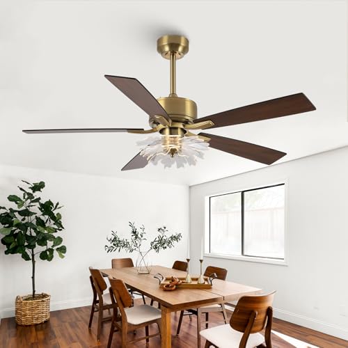 Vaczon 52 Inch Gold Ceiling Fans with Lights and Remote,