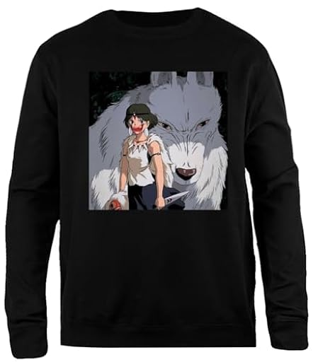Zymbatee Princesa Mononoke Dibujar Lobo Jersey Negro Unisex De Corte Clásico con Cuello Redondo | Ya disponible en tu tienda friki favorita! En mundofriki.es!
