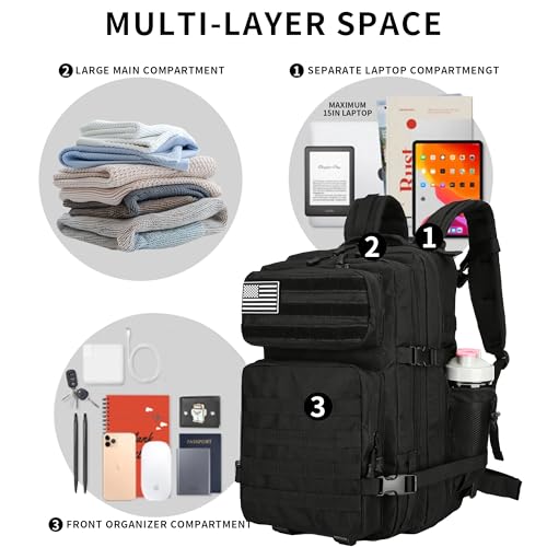 Lovelinks21 45L Tactical Assault Backpack 3 day assault pack with Molle Waterproof backpack Rucksack for Tactical Backpacks (Black-2)