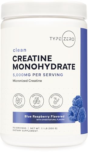 Type Zero Creatine Monohydrate Powder 500 Grams, Blue Raspberry Flavor - Gluten-Free