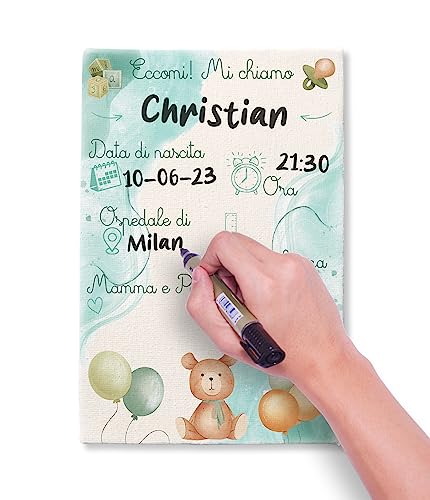 Quadretto Nascita Personalizzato Con Foto - Tela Con Dati Neonato Per Regalo Ricordo - Foto 9