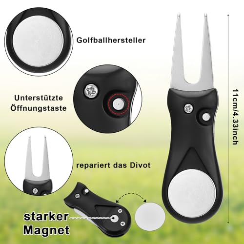 Newofview 3-in-1 Golfzubehör Set,Mikrofaser Handtuch mit Karabiner,Golfschlägerbürste Faltbare Pitchgabel Golf Accessoires für Herren, Rot Grau Schwarz
