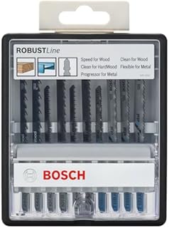 Bosch Professional 10-częściowy zestaw brzeszczotów do wyrzynarek w opakowaniu Robust (do drewna, metalu, laminatu, płyty meblowej, Akcesoria do wyrzynarek z uchwytem T)
