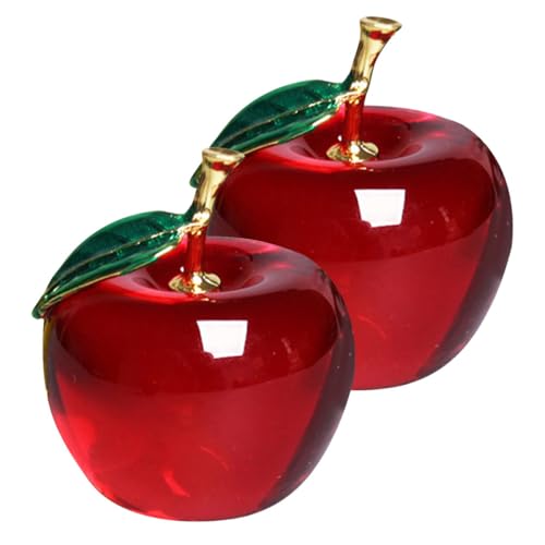 NUOBESTY Lot de 2 Sculptures en Verre de Pommes Rouges Décoratives 60 Mm, Figurines Fruits Artificiels Réalistes, Décoration Élégante pour Maison, Bureau...