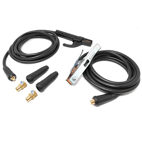 ELCAN Pinza portaelectrodos y pinza de masa de 300A profesional con 4 y 3 metros de cable de cobre de 16mm2 con conectores 10-25 instalados y 2 conectores 35-50 extra