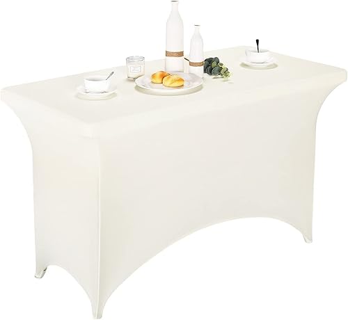 Miniatura 576 de FORLIFE Paquete de 6 manteles de elastano, de ajuste universal para mesas rectangulares de 6 pies, para patios, bodas, banquetes, fiestas