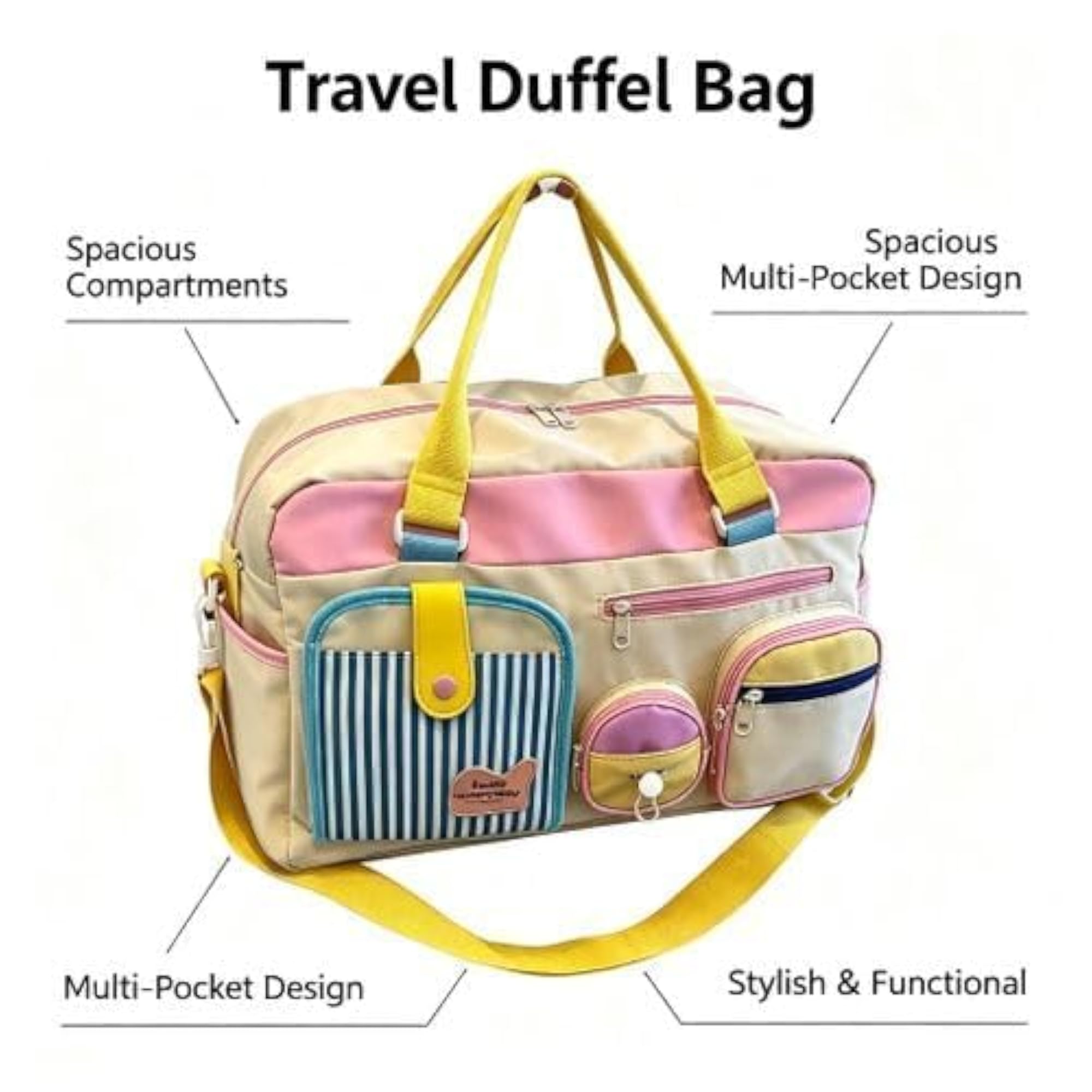 Waterproof Lightweight Nylon Duffle Bag, Multi-Pocket Organizer