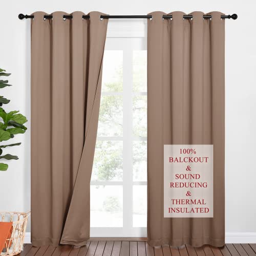 NICETOWN Sound Barrier 100% Blackout Divider Curtains 84", Noise, Heat and Cold Blocking Drapes with Felt Fabric Lining for Nursery/Daytime Sleep/Bedr