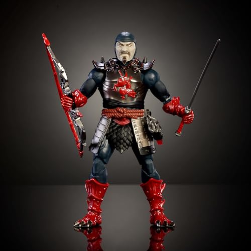 Masters of the Universe Masterverse Ninjor-Actionfigur, 30 Bewegungspunkte, ca. 18 cm großes Motu-Spielzeug, Deluxe-Design, Rüstung und Waffen-Zubehörteile, JBP82, [Mehrfarbig]
