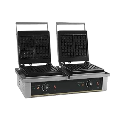 GastroHero Doppel-Waffeleisen für 4 Belgische Waffeln I doppelwaffeleisen mit getrennt regelbaren Backplatten I Gastronomie Waffel Maker für Restaurants und Cafés