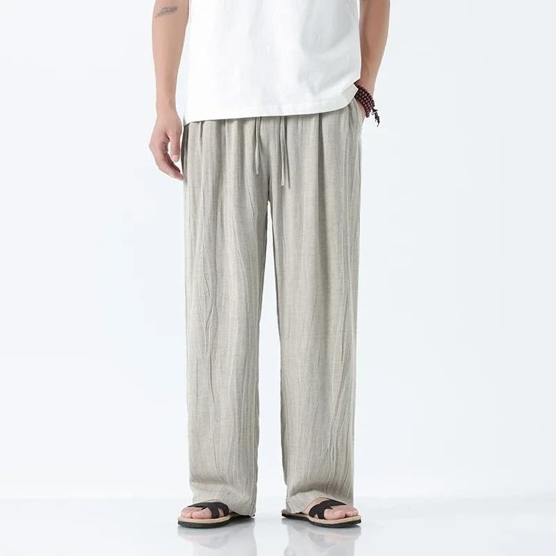 Summer Men Chinese Style Wide Leg Pants Male Casual Linen Pants Men Solid Color Jogger Straight Trousers3
