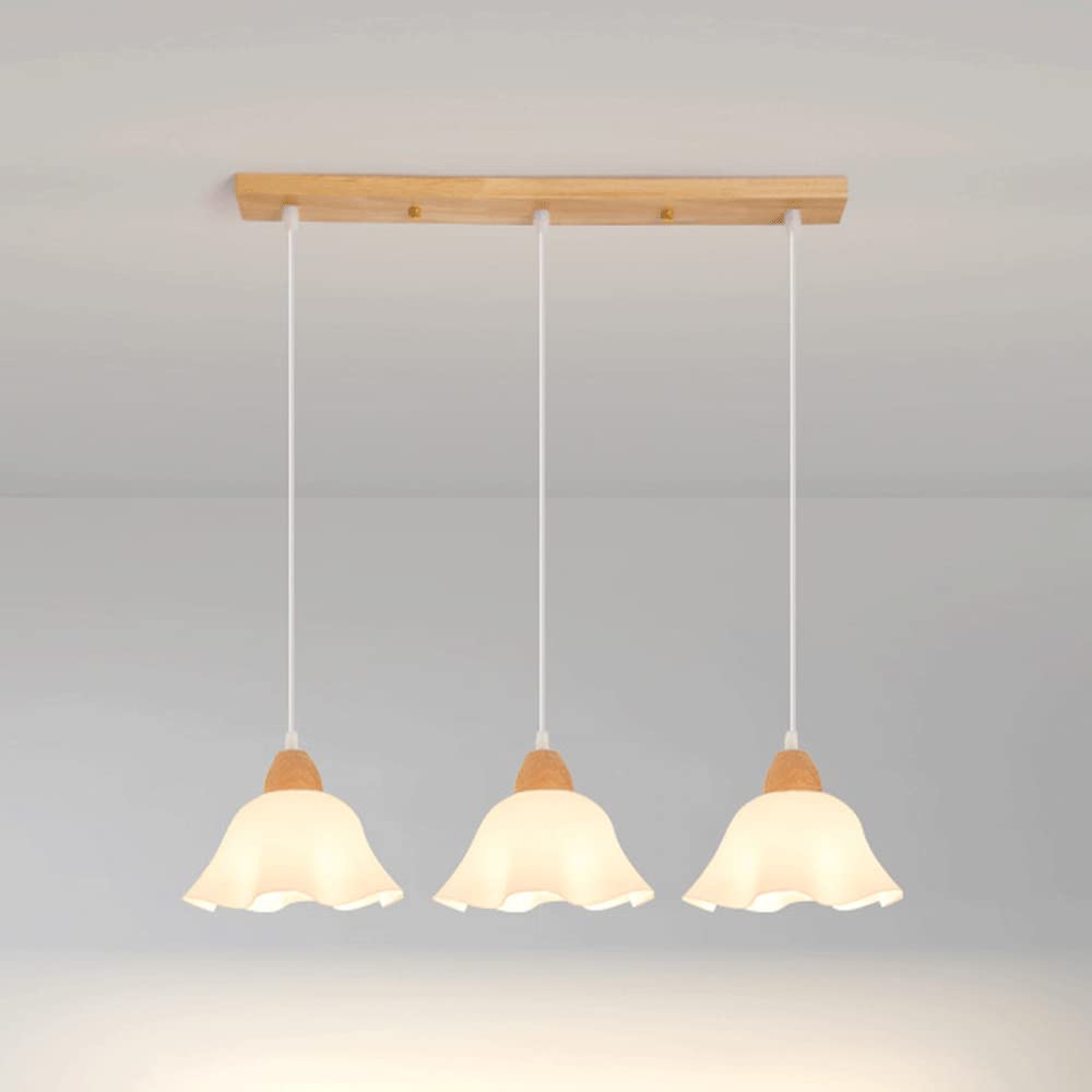 Lustre îlot de cuisine de ferme à 3 lumières avec abat-jour en verre suspendu réglable