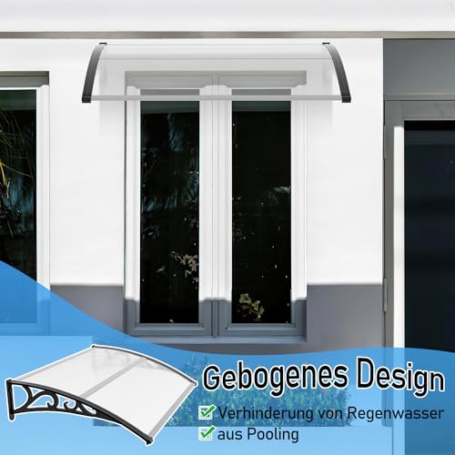 Miniatura 7 de Sonnewelt Marquesina Para Puerta De Entrada 100x150 Cm, Techo De Policarbonato Hueco 5 Mm Con Estructura De Abs, Arco Transparente Inclinado, Protección Exterior Contra La Lluvia Y El Sol