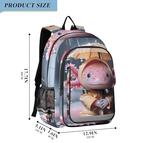 Kids Backpack for School, Cute Axolotl Animal Print Large Ergonomic Backpack for Kids, 6-12 Y School Bag with Front Flap, 17 Inch2