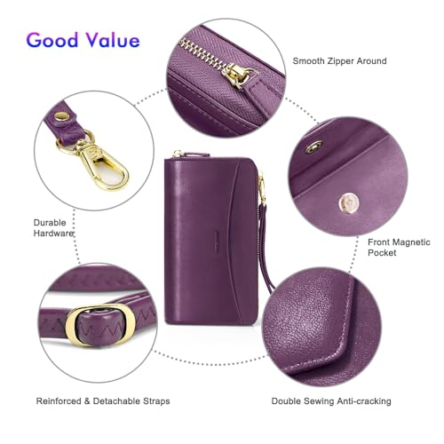 Image of nuoku Womens RFID Wallet Purse Wristlet Crossbody Clutch with Zip Around 2 Strap | RFID