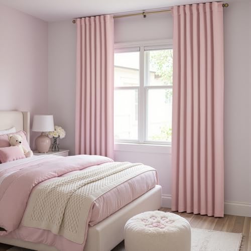 Image of ANRODUO Light Pink Back Tab Blackout Curtains 120 Inch Length 2 Panels | Rod Pocket,Thermal Insulated Room Darkening Light Blocking Curtains for Living Room Bedroom Privacy,W52xL120