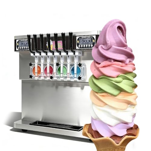 Wtecom 17 Gal/H Commercial Soft Ice Cream Machine,Heavy Duty 4+3 Mixed Flavors Frozen Yogurt Soft Serve Ice Cream Maker,3800W Serve Yogurt Maker,For Restaurant Snack Bar