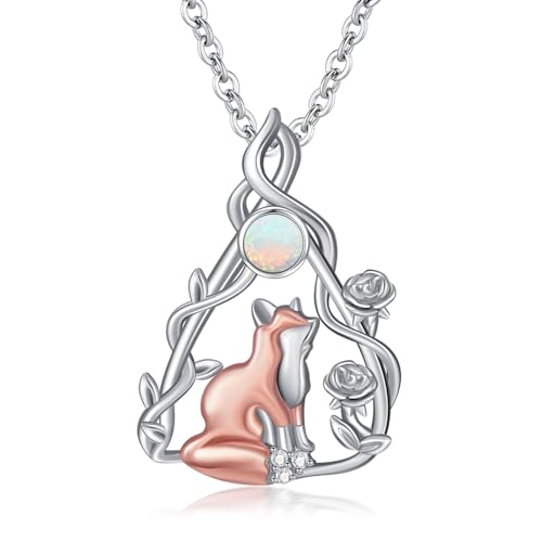 925 Sterling Silver Animal Companion Series Opal Necklace for men and Women Giraffe/Tiger/Dog/Cat/Bear/Deer/Cow/Fox