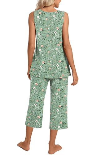 Image of TAOHUADAO Womens Summer 2 Piece Pajama Sets, Sleeveless Tops with Capri Pants, Lounge Ladies Pjs Sets with Pockets