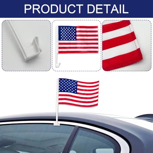 2PCS US American Car Flag Window Clip, 17\"×12\" Double Sided Patriotic Window Flag with Flagpole Mount, Premium Polyester USA Flag Banner Decoration，Universal Car Accessories for Vehicle Window - Thumbnail 3
