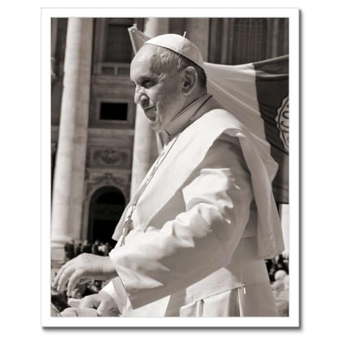 Poster Pape François sous cadre noir 40x50cm pour décoration murale chrétienne