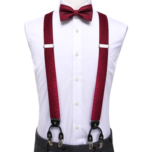 Image of Dubulle Suspender and Bow Tie for Men Paisley Solid Mens Suit Braces Pretied Bowtie and Handkerchief Cufflinks Formal Wedding