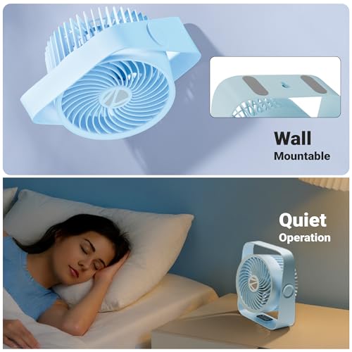 Image of Zebronics Heat Buster 300, Portable Desk Fan, Upto 13h Backup, 3600mAh Rechargeable Battery, 360 Rotatable Fan, 4 Speed + 1 Breeze Mode, Wall-Mountable, for Travel, Office, Home (Blue)
