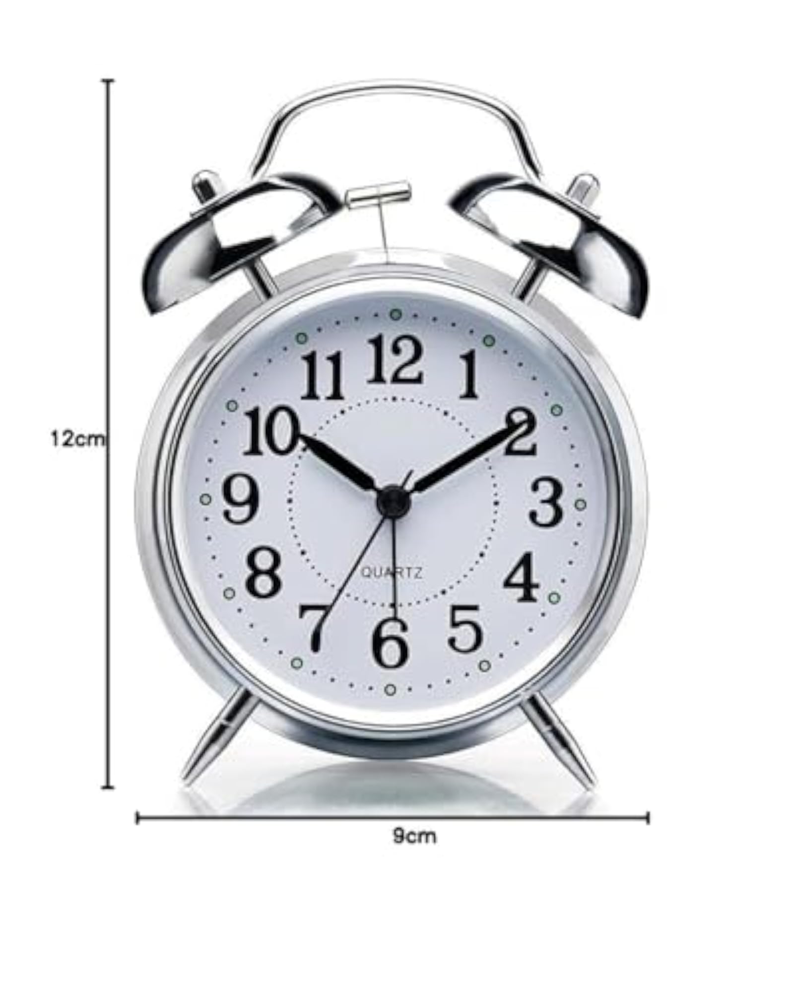 Classic Twin Bell Quartz Alarm Clock, Silent Analog