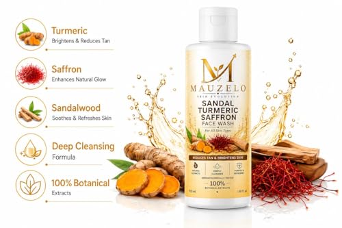 Image of Sandal Turmeric Saffron Face Wash for Men & Women | Deep Cleansing Skin Brightening Face Cleanser | Removes Tan, Dirt & Excess Oil | Natural Botanical Extracts | All Skin Types | 100ml