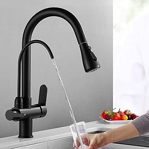 Robinet de cuisine 3 en 1 en laiton noir avec eau potable et douchette