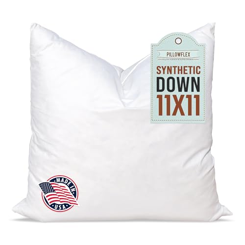 Image of Pillowflex Synthetic Down Pillow Insert 11x11 in - Karate Chop Pillow | Small Square Sham Form, Plush Polyester Cotton Blend, Cloud-Like Comfort, Clump-Resistant Fill, Smooth Elegant Finish