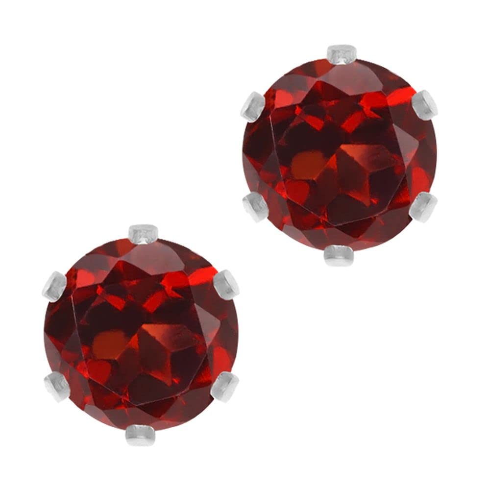 Gem Stone King Red Garnet Stud Earrings For Women Men | 1.80 Cttw | Gemstone Birthstone | Round 6MM