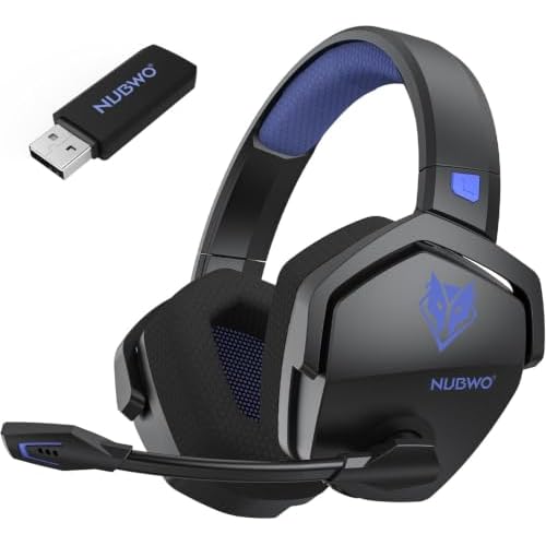 NUBWO G06 Wireless Gaming Headset für PS5, PS4, PC, Rauschunterdrückung über Ohr-Gaming-Kopfhörer mit Mikrofon, 17+ Stündige Wireless-Blue