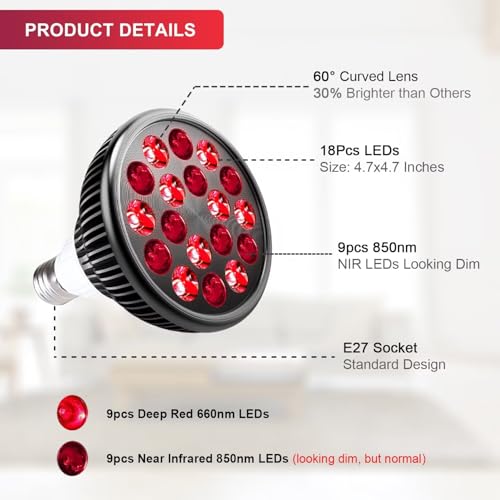 Image of wolezek Red Light Therapy Lamp, 660nm Red and 850nm Near Infrared LED