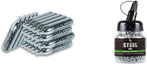 Gamo Paquete de 25 cilindros de CO2 de 0.42 oz con Air Venturi 2,500 ct 5.1 grano 177 Cal Zinc-Plated Steel BBS
