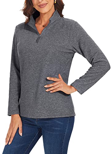 Tacvasen Fleece Sweatshirt For Women Long Sleeve Spring Casual Lightweight Quarter Zip Pullover Tops Dark Gray, Xl #TOP1