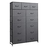 WLIVE Tall Dresser for Bedroom with 13 Drawers, Storage Dresser Organizer Unit, Fabric Dresser for Bedroom, Closet, Nursery, Chest of Drawers with Fabric Bins, Steel Frame, Wood Top, Dark Grey