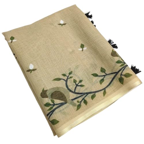shriveda Women’s Linen Saree with Blouse Piece Linen Cotton Saree Soft Lightweight Handloom Style Saree-picture-27