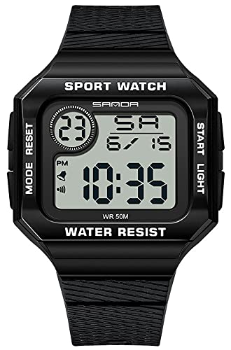 Gosasa Fashion Unisex Watches Square Date Week Outdoor Sport Digital Display TPU Strap Multifunctional Luminous Quartz Waterproof Casual Alarm Wrist Watch