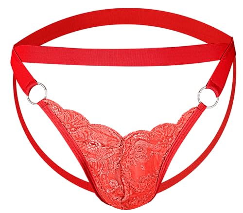 Panegy Mens Transparent Lace Thongs Sexy Thin Jock Strap G-Strings Low Waist Hollow-out Thong Panties