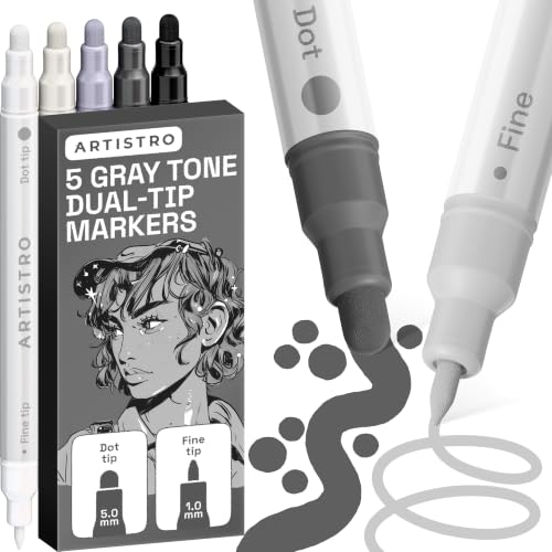 Image of ARTISTRO Grey Tones Dual-Tip Acrylic Paint Marker Pens - Set of 5