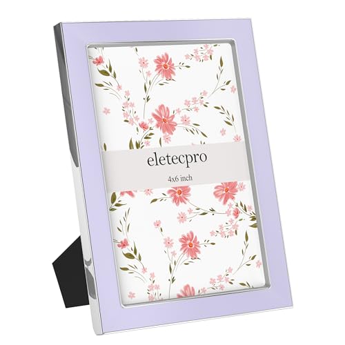 Image of eletecpro 4x6 Enamel Picture Frame Set of 2 with Real Glass Cover, Cute Photo Frame with Silver Metal Edge, Horizontal and Vertical Display Pictures 4 by 6 for Tabletop and Wall Decor, Purple
