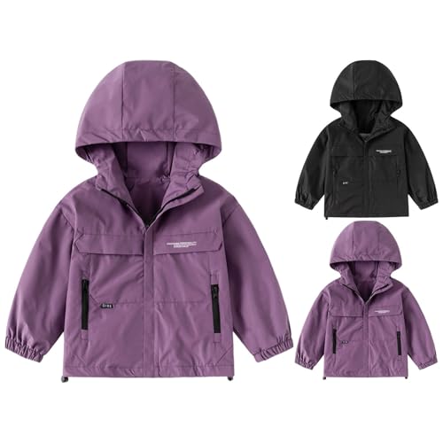 Boys Girls Windproof Raincoat Waterproof Jacket Fall Winter Outdoor Hooded Lightweight Zip Warm Casual School Clothes