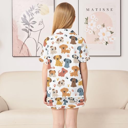 ALAZA Dog Paw Print Puppy Satin Pajamas Set Short Sleeve Button Down Sleepwear Summer Pjs 2 Piece4